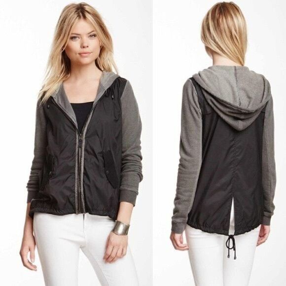 Free People Nylon Hooded Jacket with Knit Sleeves in Black Size XS - Picture 2 of 5